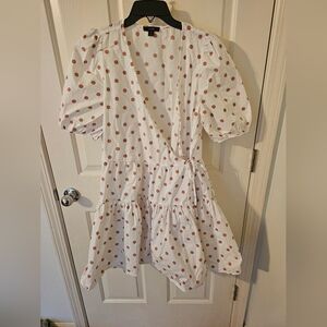 J.Crew Women's Puff Sleeve Cotton Poplin Wrap Dress in White Rose Dot Size M